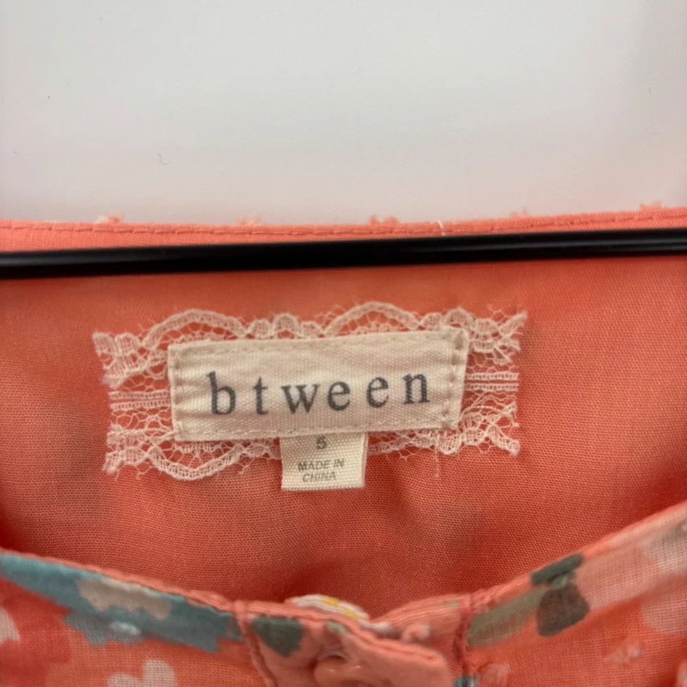 btween Girls Peach Floral Swiss Dot Ruffle Button Front‎ Tiered Dress Size 5